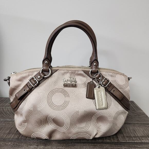 Coach Tan Brown Signature Op Art Satchel Bag - Picture 1 of 12